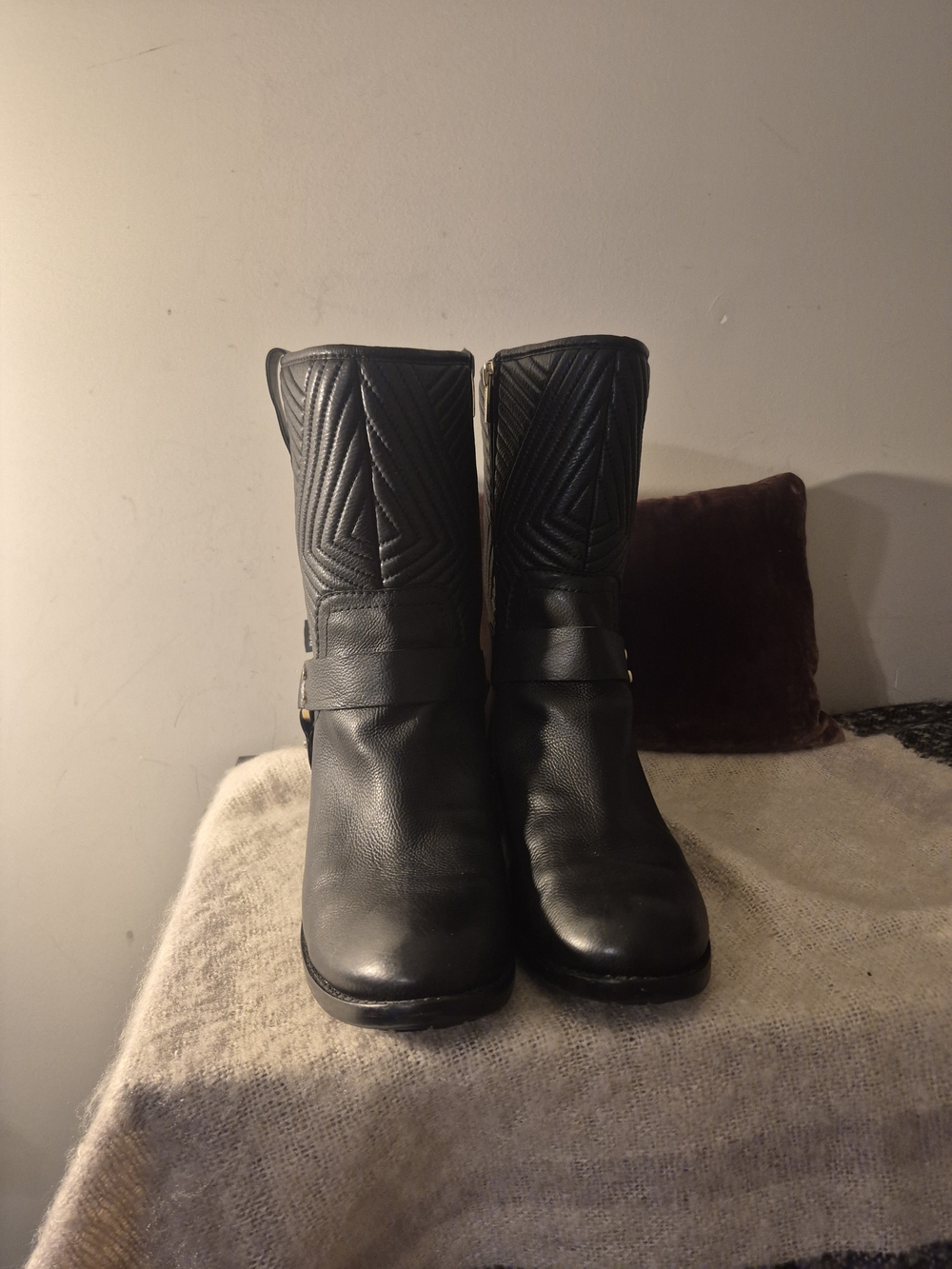 Vince Camuto Black Quilted Leather Ankle Boots